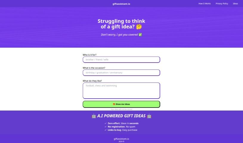 Screenshot of Giftassistant.io