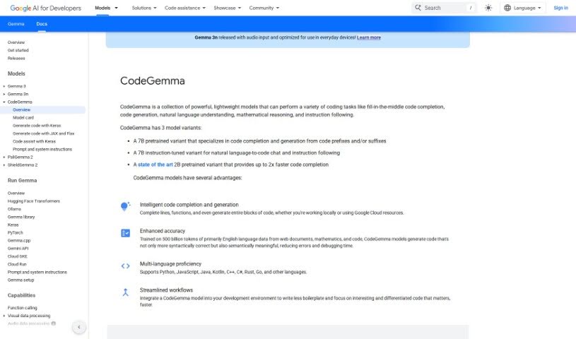Screenshot of Google CodeGemma