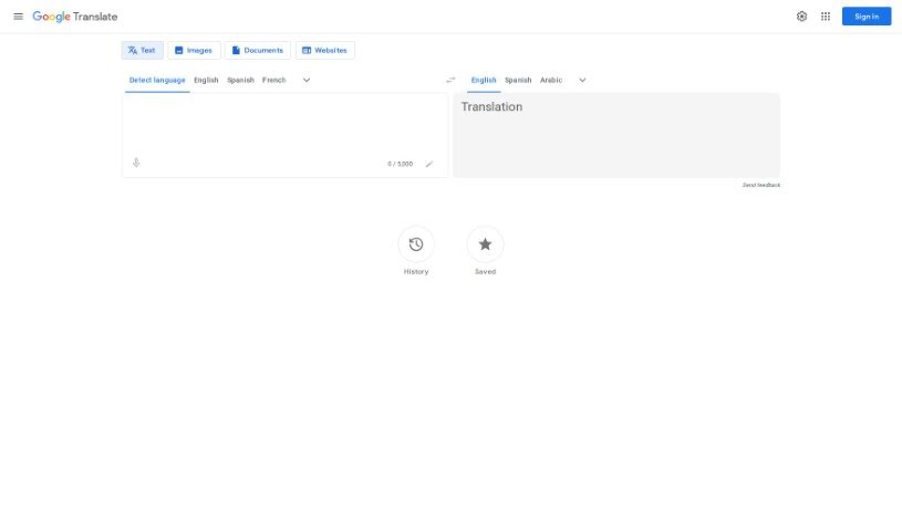 Screenshot of Google Translate