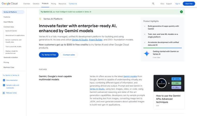 Screenshot of Google Vertex Ai