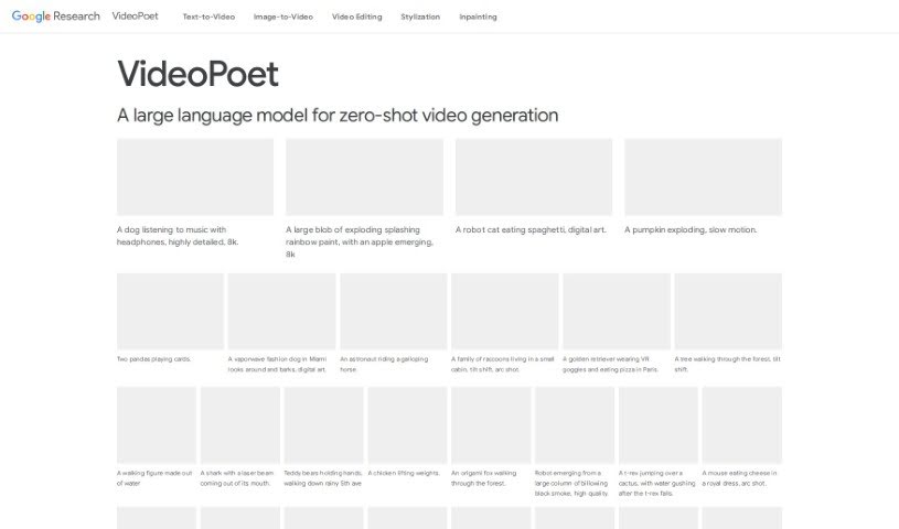 Screenshot of Google Videopoet