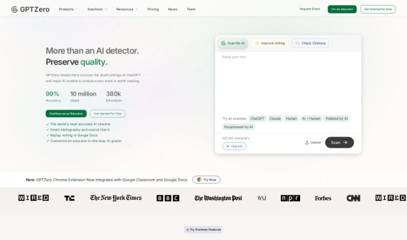 Screenshot of GPTZero
