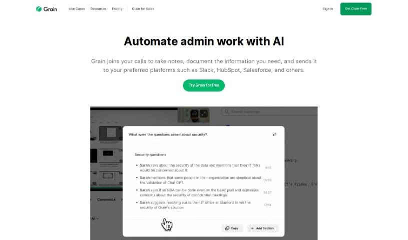 Screenshot of Grain Ai