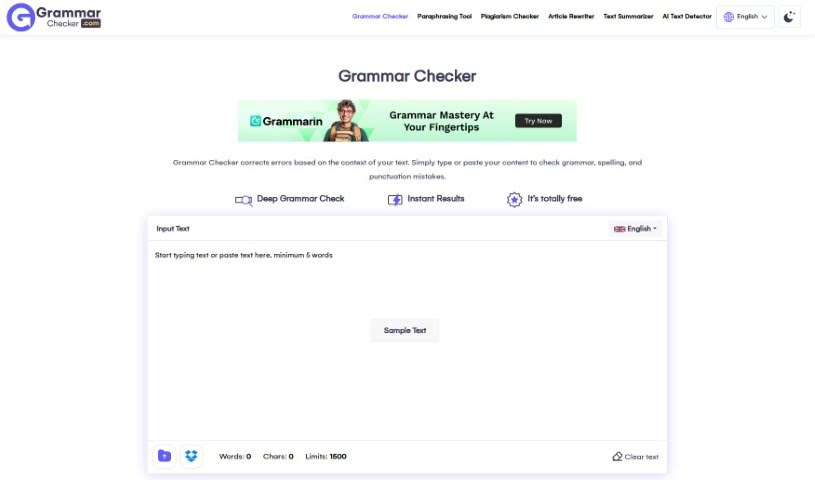 Screenshot of Grammarchecker.com