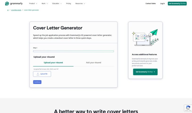 Screenshot of Grammarly AI Cover Letter