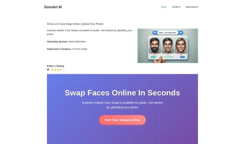 Screenshot of Guru Art Face Swap