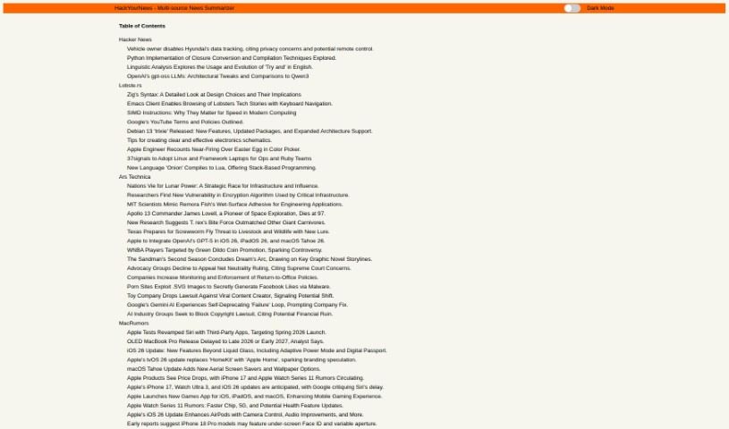 Screenshot of HackYourNews