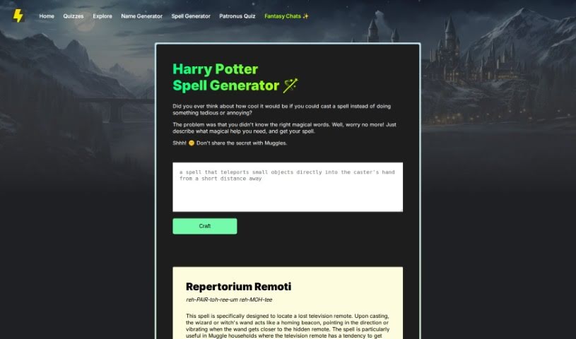 Screenshot of Harry Potter Spell Generator