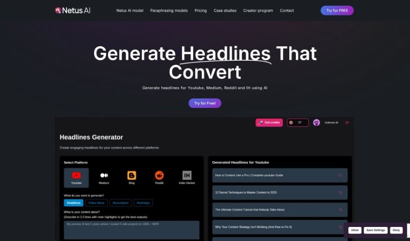 Screenshot of Headlines AI