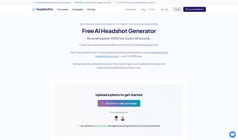 Screenshot of Headshot Pro Headshot generator