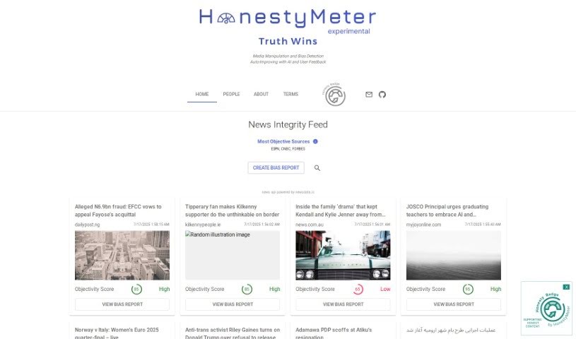 Screenshot of HonestyMeter