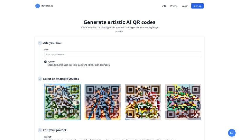 Screenshot of Hovercode AI QR Code Generator