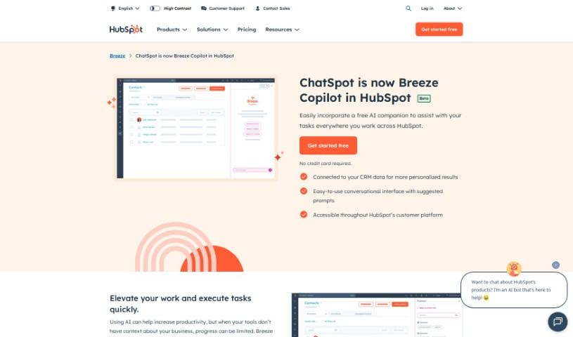 Screenshot of HubSpot Chatspot