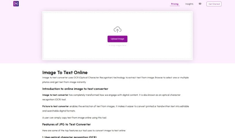 Screenshot of Image To Text Online