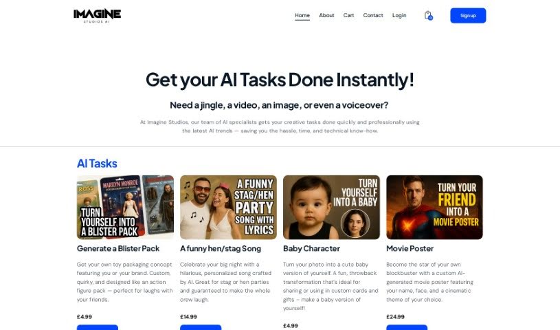 Screenshot of IMAGINE Studios AI