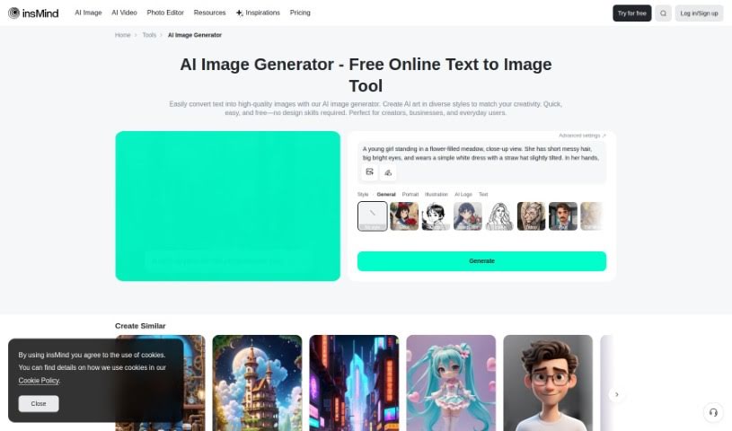 Screenshot of insMind AI Image Generator