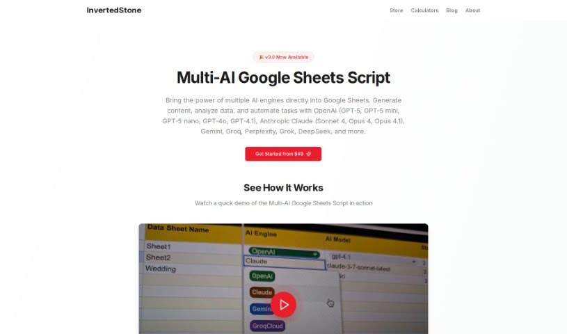 Screenshot of InvertedStone Google Sheets To Openai