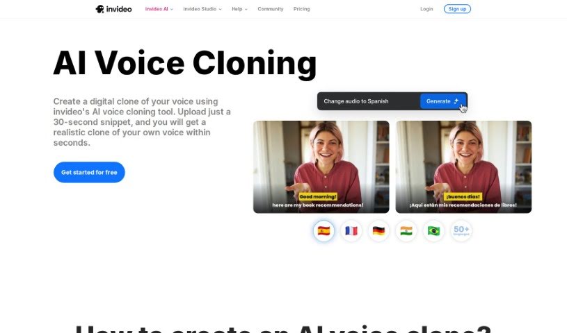 Screenshot of Invideo AI AI Voice Cloning