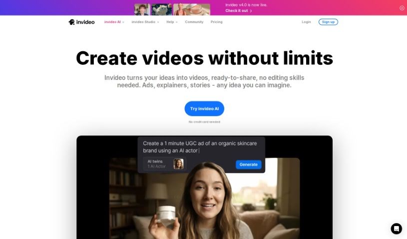 Screenshot of Invideo AI