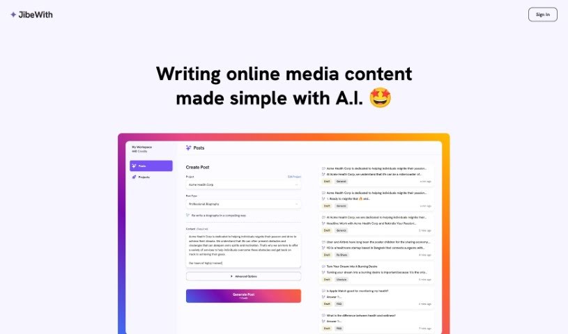 Screenshot of Jibewith