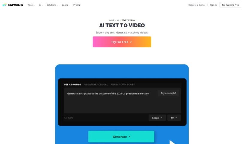 Screenshot of Kapwing AI Text to Video