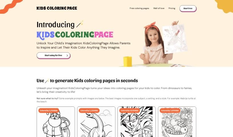 Screenshot of Kidscoloringpage