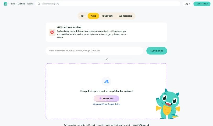 Screenshot of Knowt AI Video Summarizer