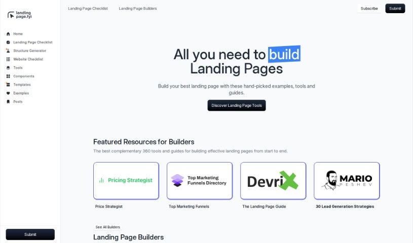 Screenshot of Landing Page FYI