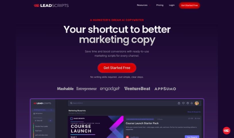 Screenshot of LeadScripts