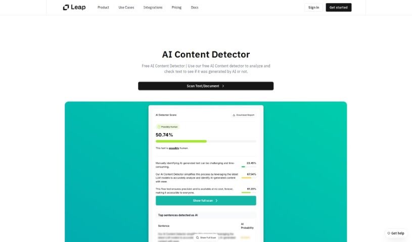 Screenshot of Leap ML AI Content Detector