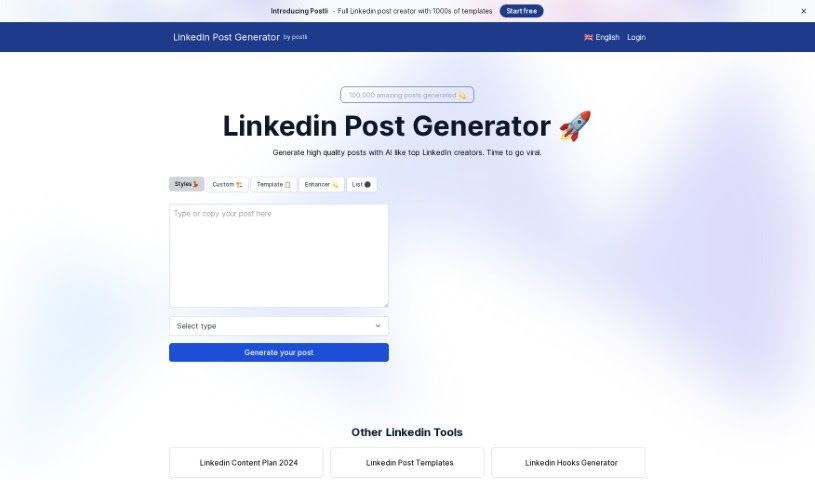 Screenshot of Linkedin Post Generator