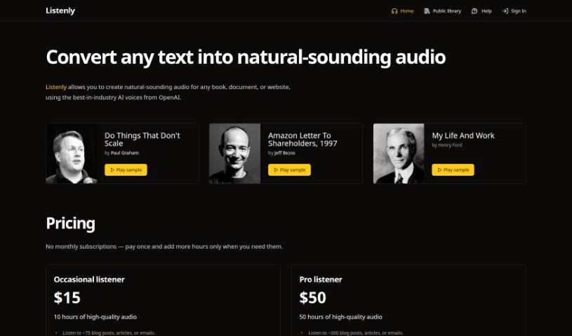 Screenshot of Listenly