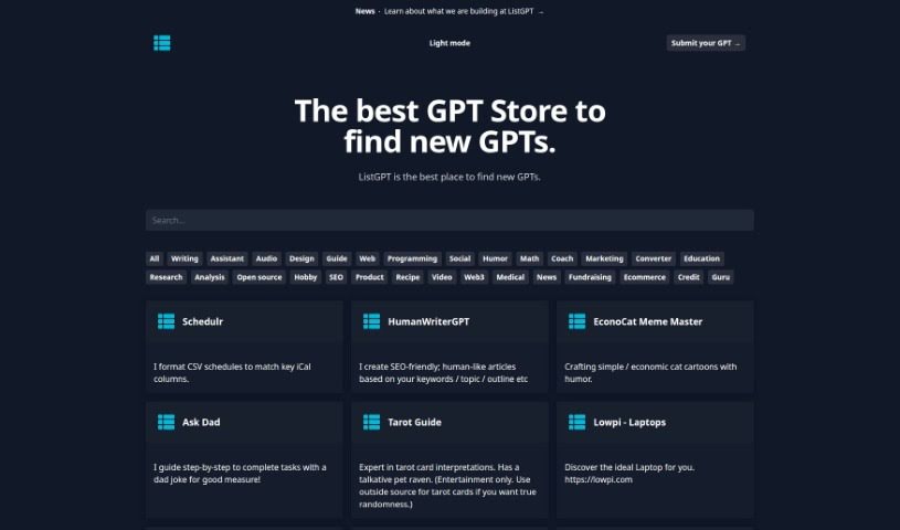 Screenshot of Listgpt