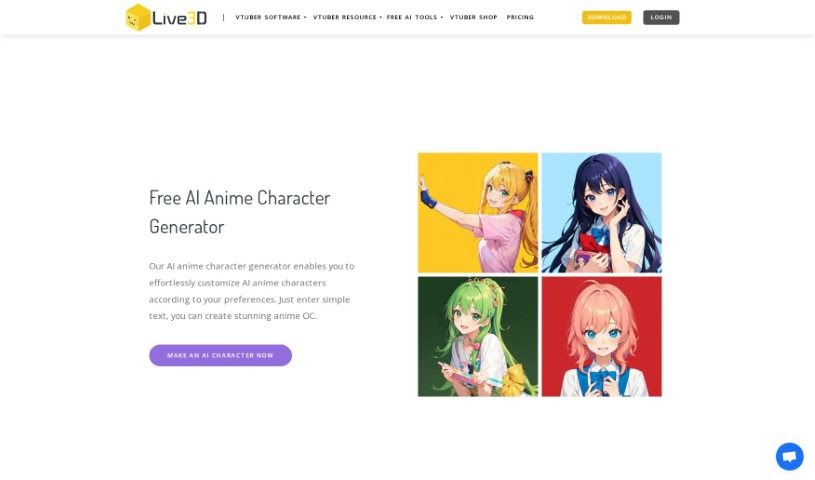 Screenshot of Live3D AI Anime Character Generator