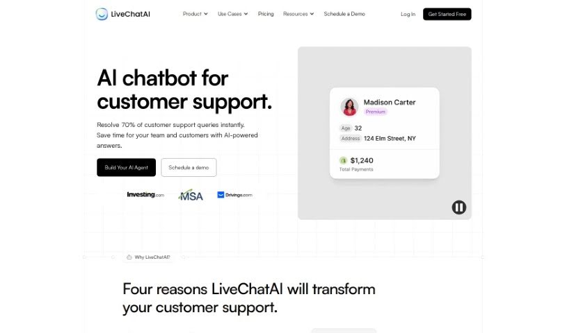 Screenshot of LiveChatAI