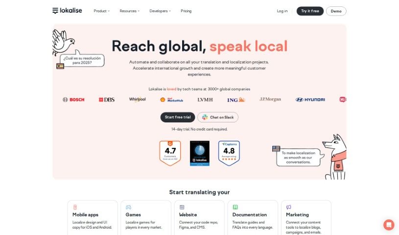 Screenshot of Lokalise