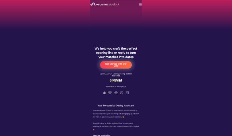 Screenshot of LoveGenius Sidekick