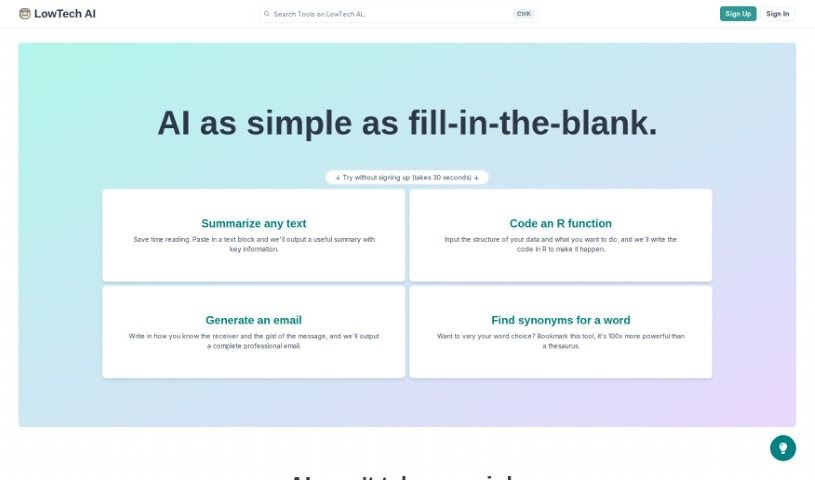 Screenshot of LowTech AI