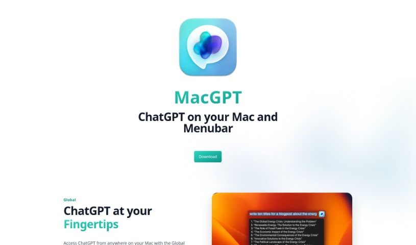 Screenshot of MacGPT - ChatGPT in your menubar
