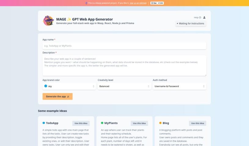 Screenshot of MAGE - GPT Web App Generator âœ¨