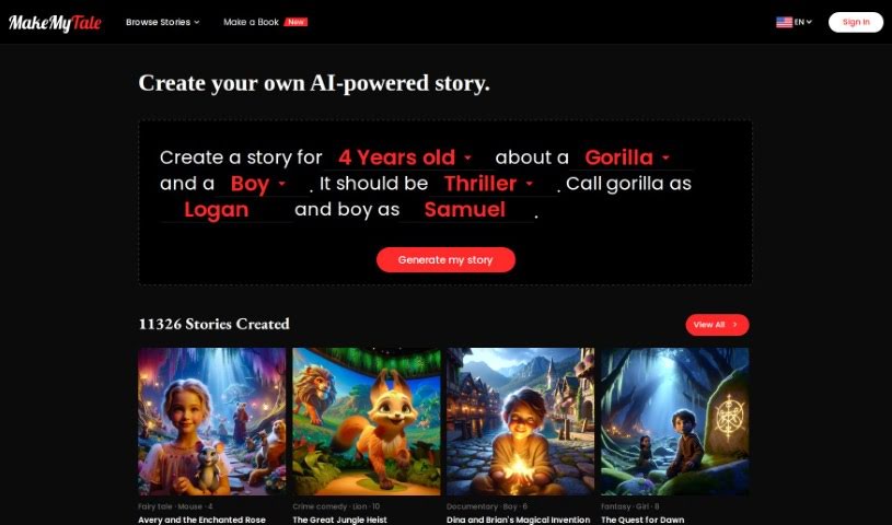 Screenshot of MakeMyTale