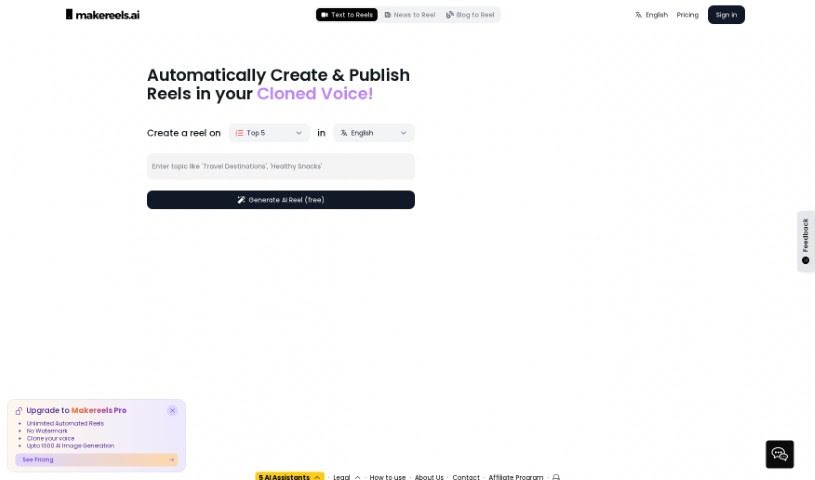 Screenshot of MakeReels.ai