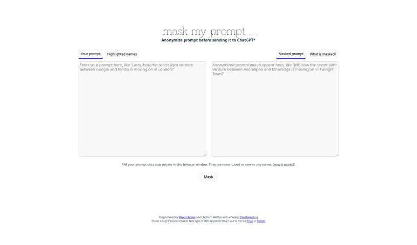Screenshot of MaskMyPrompt