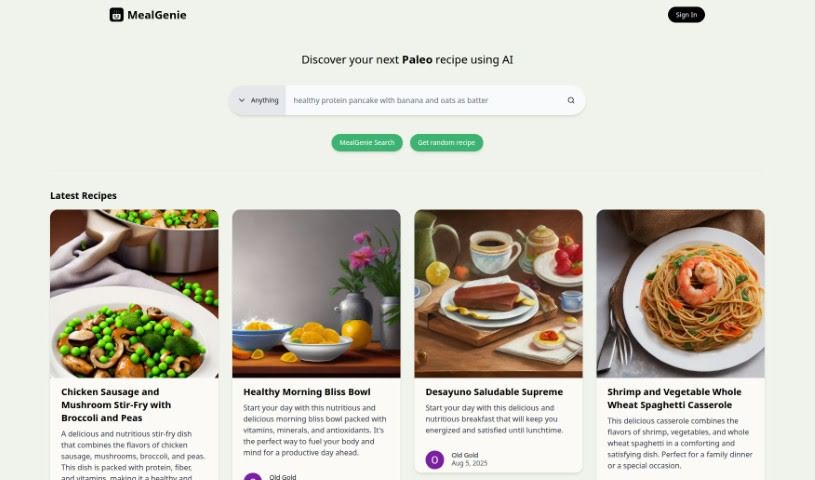 Screenshot of MealGenie