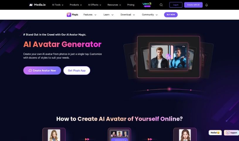 Screenshot of Media.io AI Avatar Generator