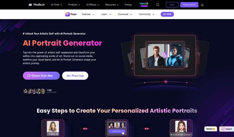 Screenshot of Media.io AI Portrait Generator