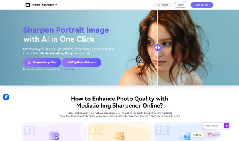 Screenshot of Media.io Online Img Sharpener