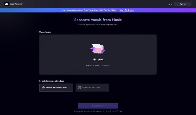Screenshot of Media.io Vocal Remover