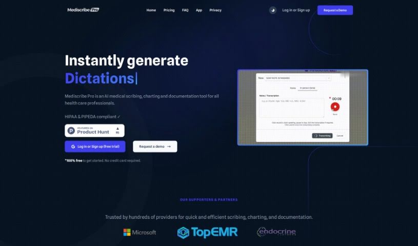 Screenshot of MediScribe Pro