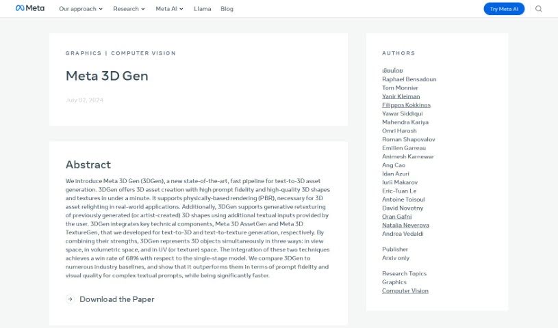 Screenshot of Meta 3D Gen